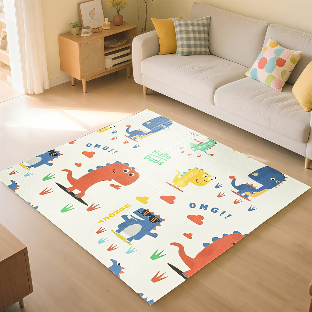 Thickened Baby Crawling Mat, Cute Dragon Cartoon Pattern, Foldable Easy-Store Infant Tummy Time & Learning-to-Crawl Floor Mat for Living Room & Bedroom, 120x120x1cm