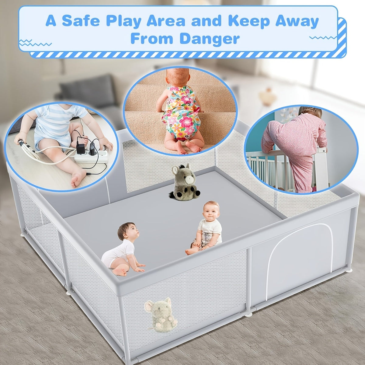 Baby Playpen & Kids Activity Center, Sturdy Safe Soft Breathable Mesh Indoor & Outdoor Toddler Play Yard, Easy Assembly Durable Baby Play Pen for Infants & Toddlers, Multiple Sizes, Beige & Grey