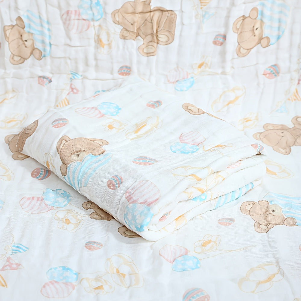 Baby Bath Towel Wrap for Newborns, Soft Absorbent 4-Layer Muslin Gauze Cotton Hooded Bath Towel Blanket for Infants & Toddlers, Cute Print Baby Shower Gift for Boys & Girls