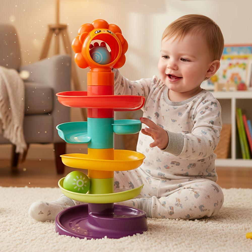 Colorful Spiral Ball Tower Track Stacking Toy Set, Educational Color Recognition Slide Ball Tower Game for Toddlers Boys & Girls, Fun Activity Tower Toy, Lion, Ideal Birthday & Christmas Gift