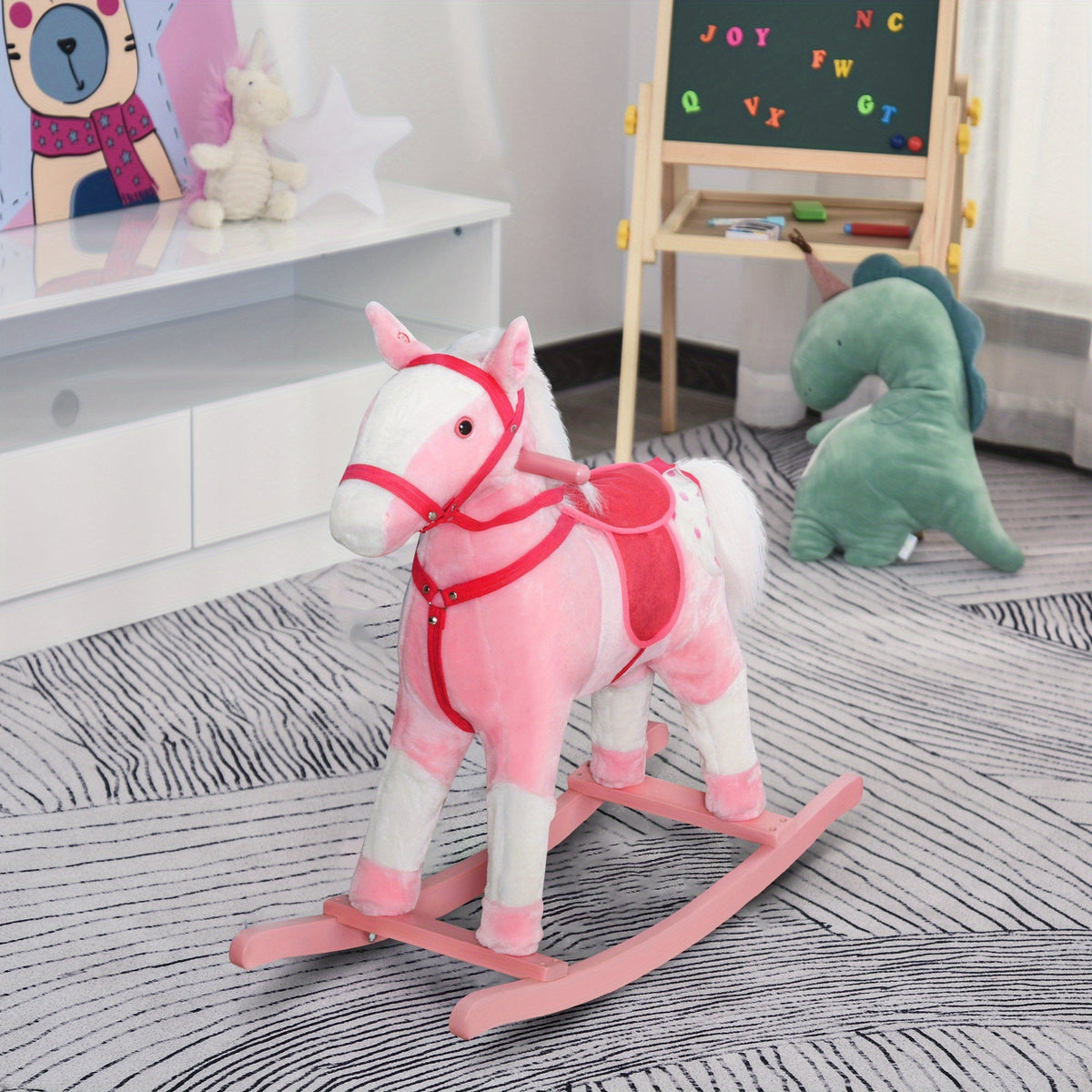 Kids Rocking Horse Ride-On Toy with Nursery Rhyme Music & Lights for Toddlers Ages 1-3, Classic Horse Rocker for Boys & Girls, Fun Indoor Ride-On for Early Development & Active Play