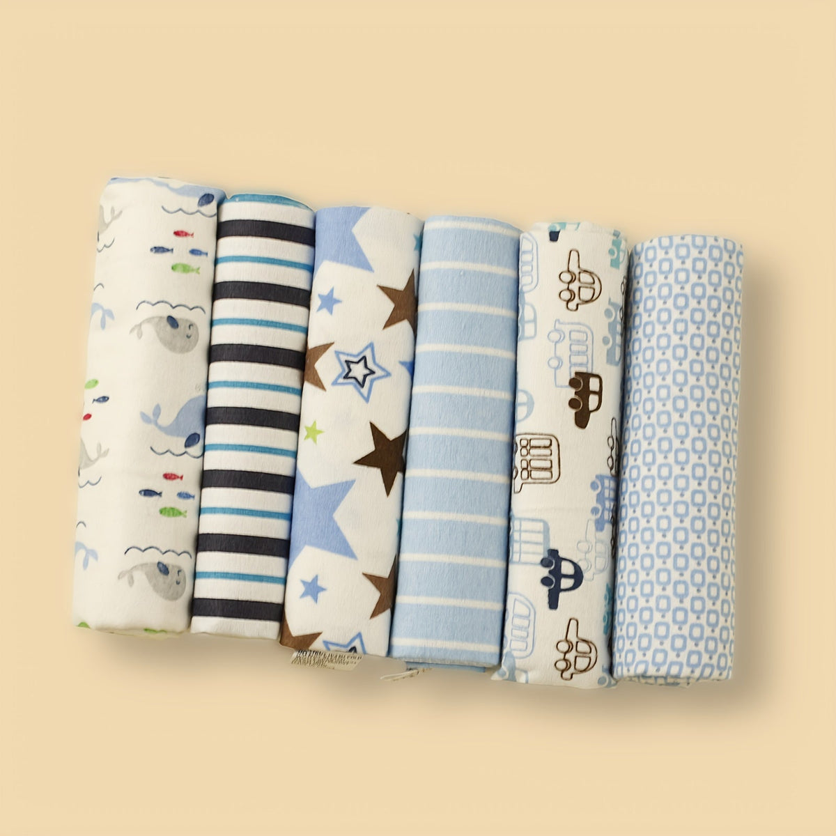 6-Pack Soft Flannel Printed Baby Swaddling Blankets, Cute Printed Star Car Elephant Floral & Animal Pattern Baby Wrap Blanket Set for Newborns & Infants, Multiple Designs