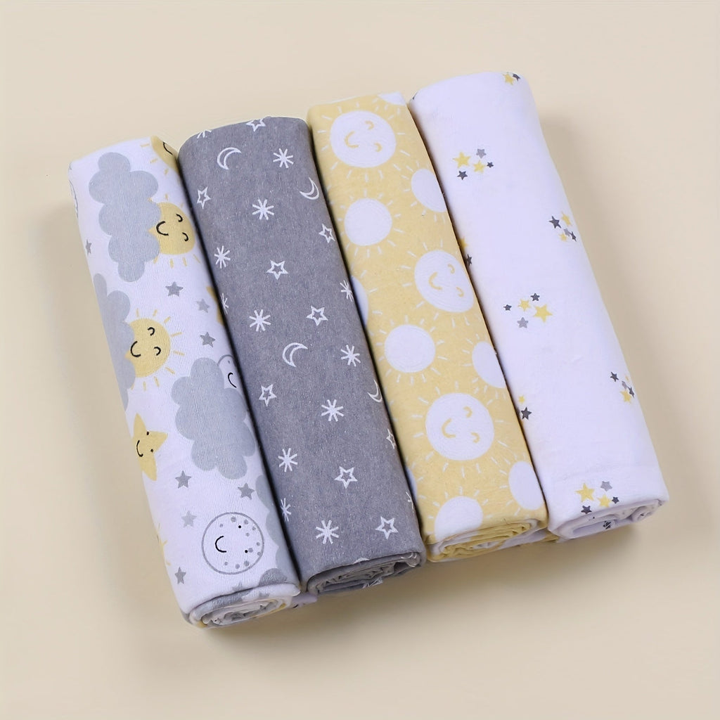 Cotton Flannel Baby Swaddle Blankets Set of 4, Soft Infant Wrap Receiving Blanket for Newborn 0-12 Months, Breathable Muslin-Style Nursery Bedding