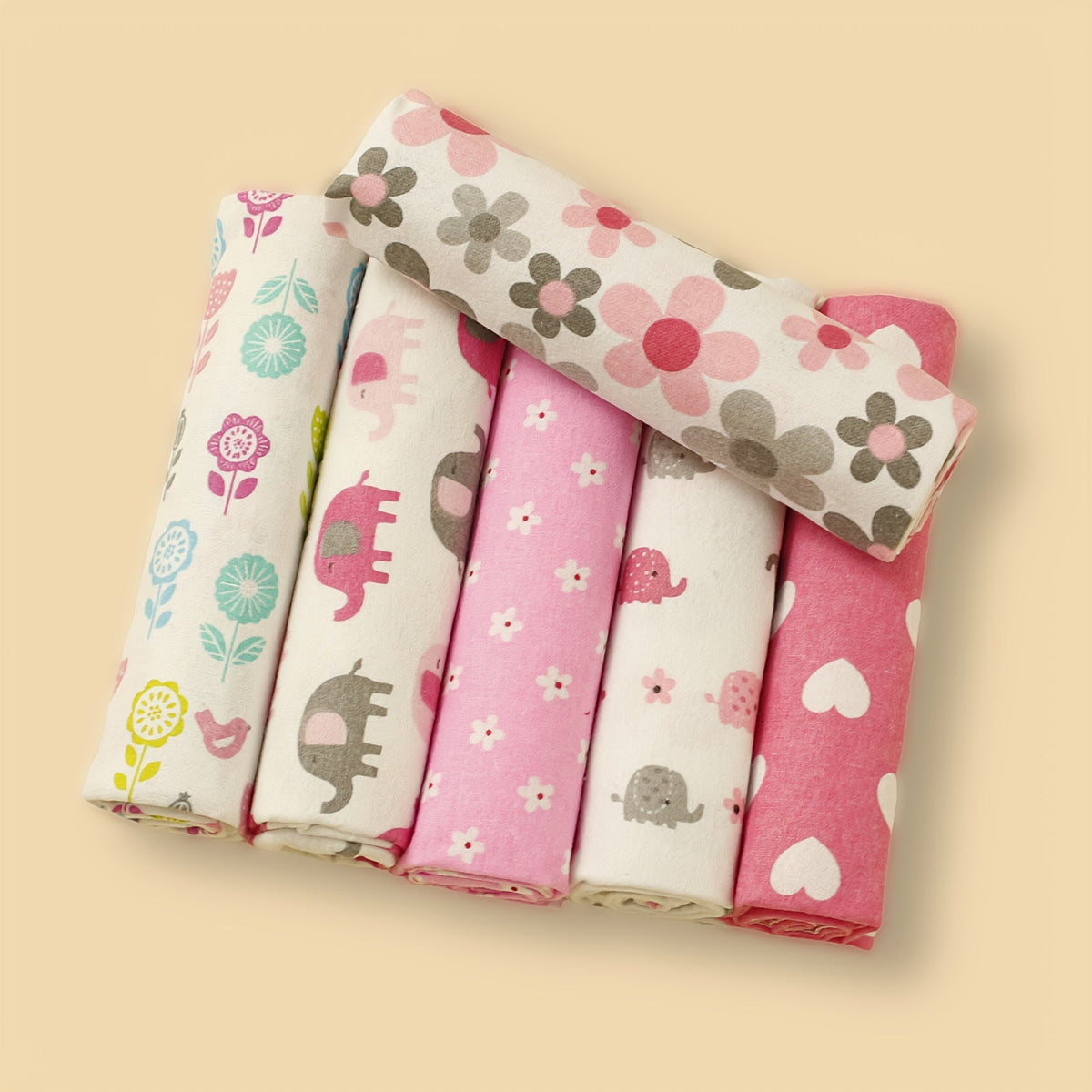 6-Pack Soft Flannel Printed Baby Swaddling Blankets, Cute Printed Star Car Elephant Floral & Animal Pattern Baby Wrap Blanket Set for Newborns & Infants, Multiple Designs