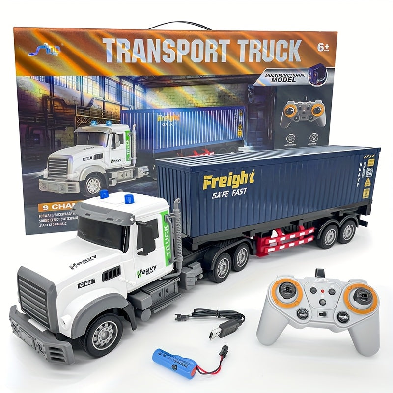 RC Container Truck Trailer Toy 1:24 Scale 23.6 In 2.4G Remote Control Semi Truck with Cargo Loading Battery & USB Charger for Kids Age 6+ – Birthday Gift Boys & Girls