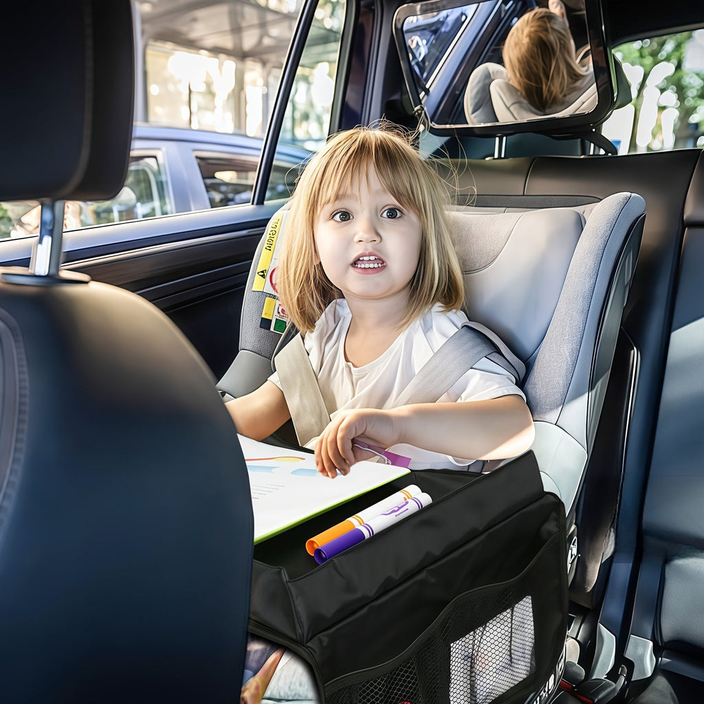 Kids Car Seat Travel Activity Table Tray, Multifunctional Backseat Storage Organizer for Children, Portable Lap Desk for Car Airplane & Home Use, Upgraded & Standard Version