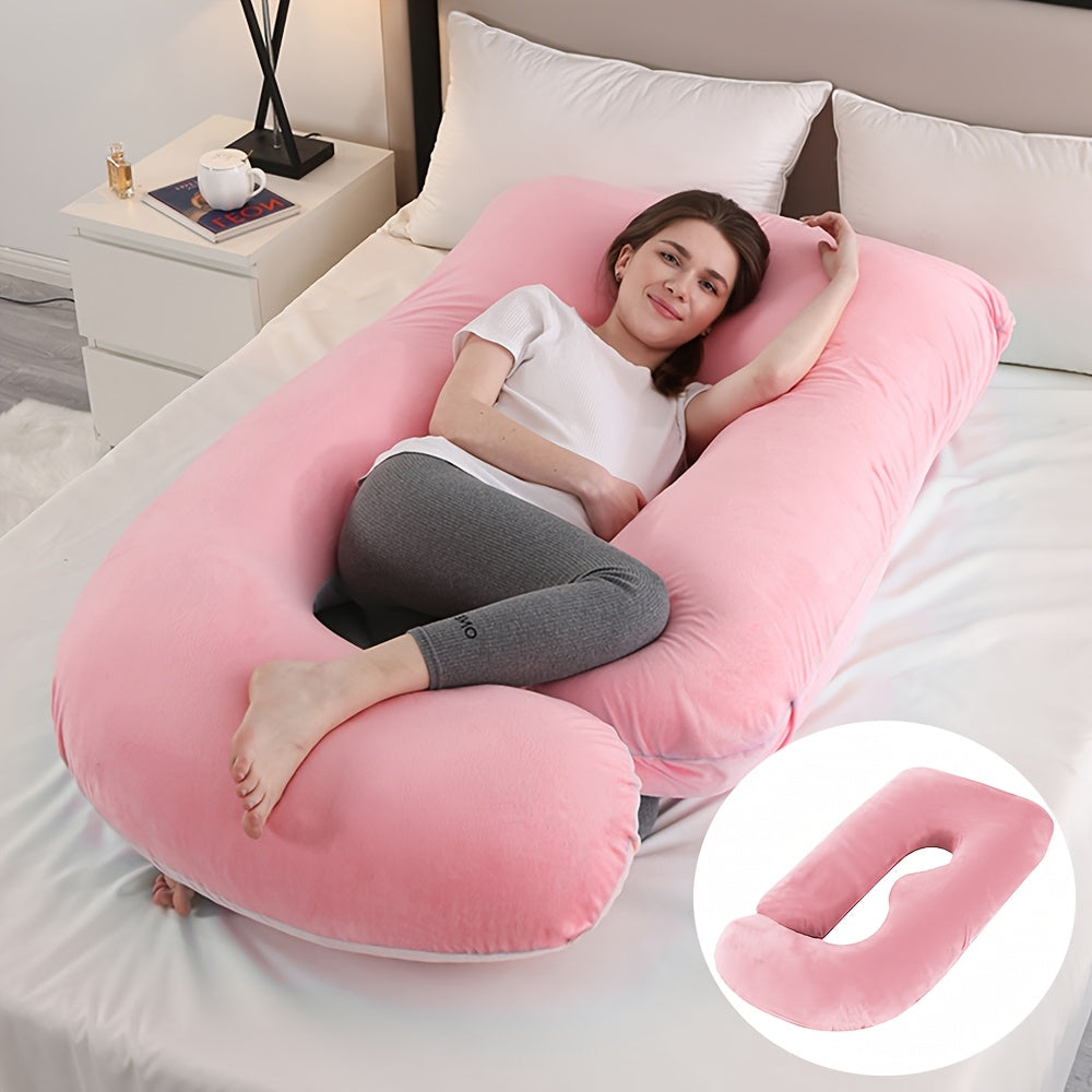 J & U-Shaped Pregnancy Pillow, Full Body Maternity Pillow with Velvet & Flannel Cover, Back, Legs & Belly Support for Pregnant Women, 43", 47" & 55", Multiple Colors