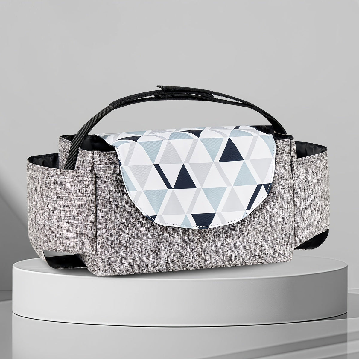 Portable Stroller Storage Bag, Large Capacity Polyester Organizer for Bottles Diapers & Essentials, Multifunctional Baby Stroller Bag for Home & Outings, Triangle Style