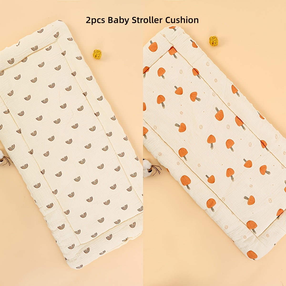 Soft Gauze Baby Stroller Mattress Pad, Breathable Comfortable Stroller Liner for Newborns & Infants, 6 Cute Styles Including Tulip Bear Pink Bunny & Color Dots