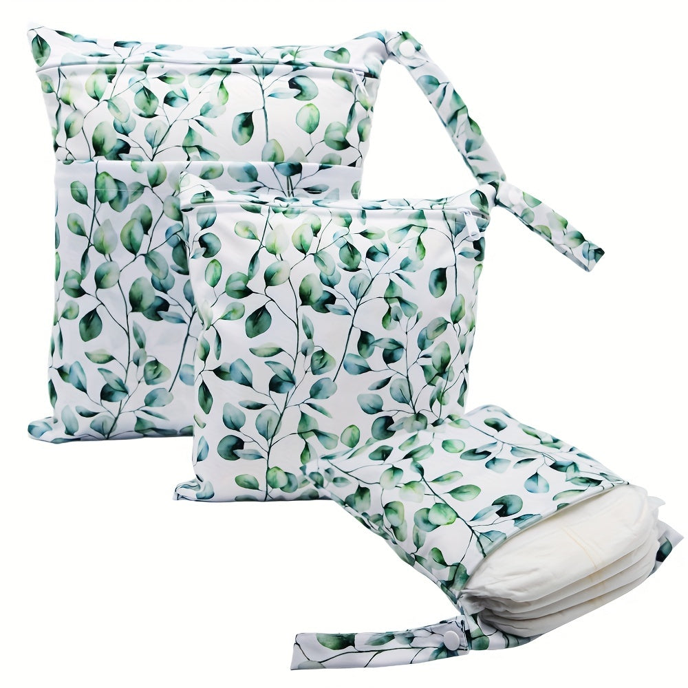 Reusable Wet Diaper Bag Set of 3 Different Sizes, Waterproof Wet Dry Bags for Cloth Diapers & Breast Pump Parts, Two Zippered Pockets & Handle for Beach Pool Gym Stroller Daycare