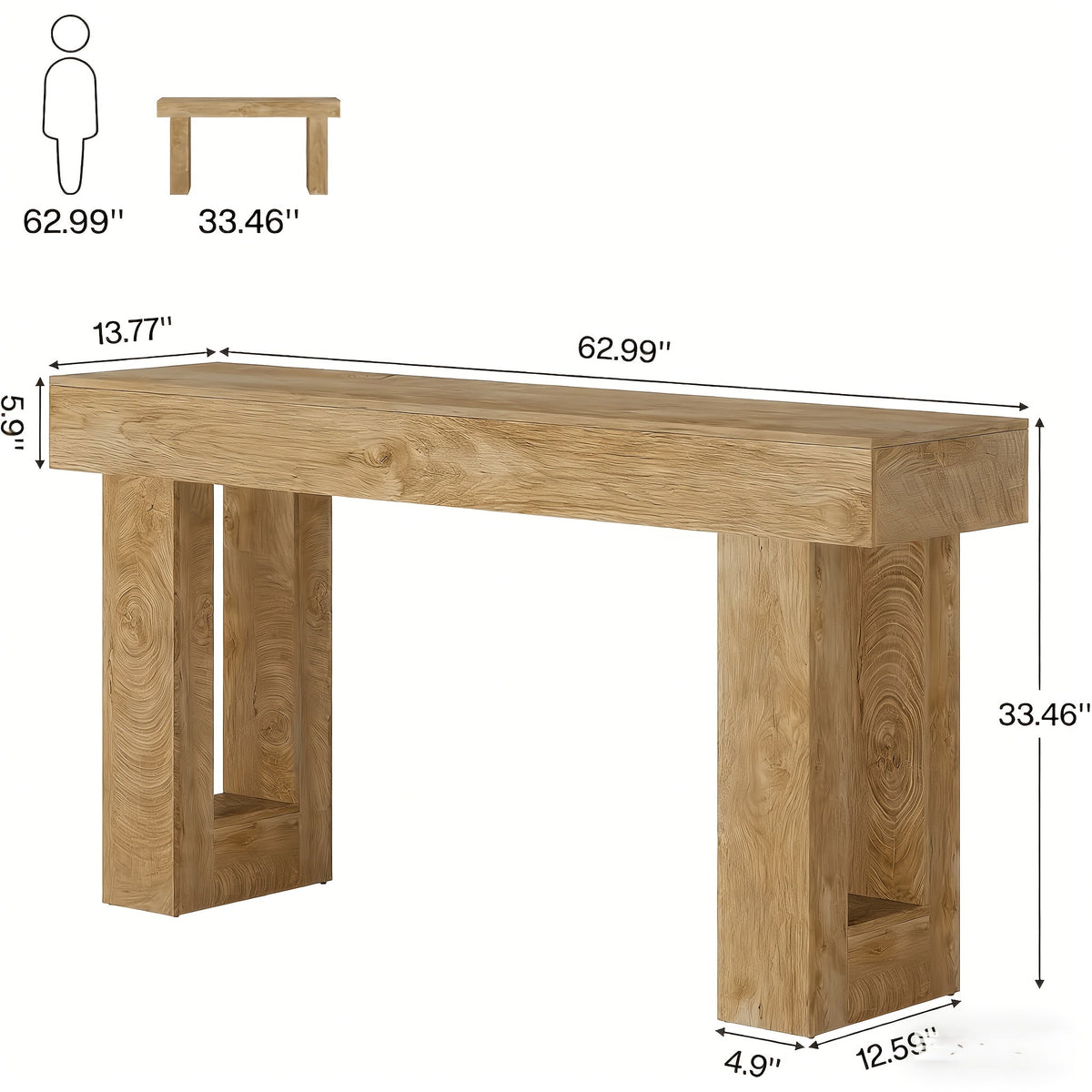 63-Inch Farmhouse Console Table, Rustic Wooden Sofa Table Behind Couch, MDF Entryway Table with Anti-Wobble Foot Pads for Hallway Living Room, Versatile Country Style Home Decor