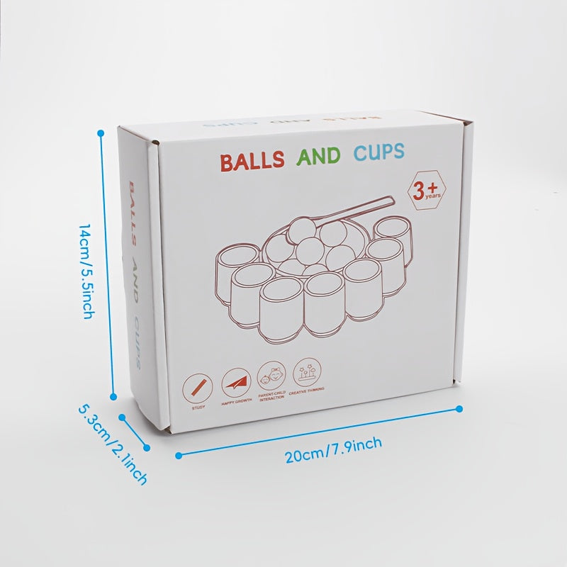 Wooden Rainbow Ball & Cup Color Sorting Toy Set, 7 Balls & 7 Cups Educational Color Classification Game for Toddlers, Fine Motor Skills Sensory Learning Toy for Boys & Girls