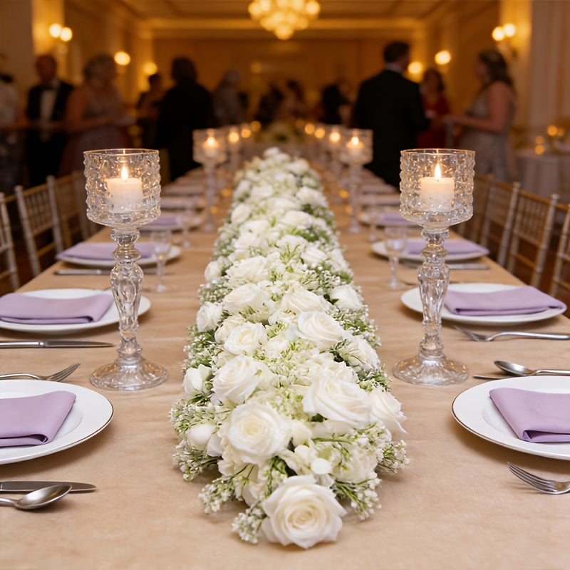Artificial Flower Arrangement – Silk Roses Hydrangeas & Baby's Breath for Wedding Waterfall Table Hanging Flower Strip Window Display & Event Decor in White