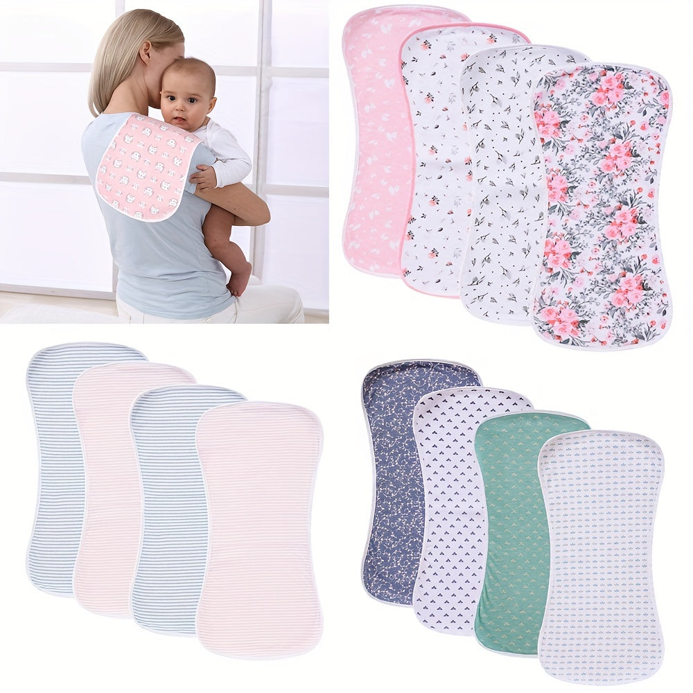 4-Pack Ultra-Soft Cotton Baby Burp Cloths Large Absorbent Unisex Cute Designs – Newborn Burping Cloths for Boys Girls Pink Green