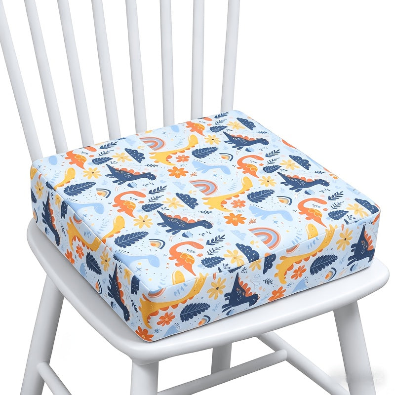 Portable Kids Dining Booster Seat Cushion, Cartoon Animal Dinosaur World Print High Density Foam Non-Slip Safe Chair Pad with Detachable Cover, Fits Most Chairs for Home Outdoor & Bench Use