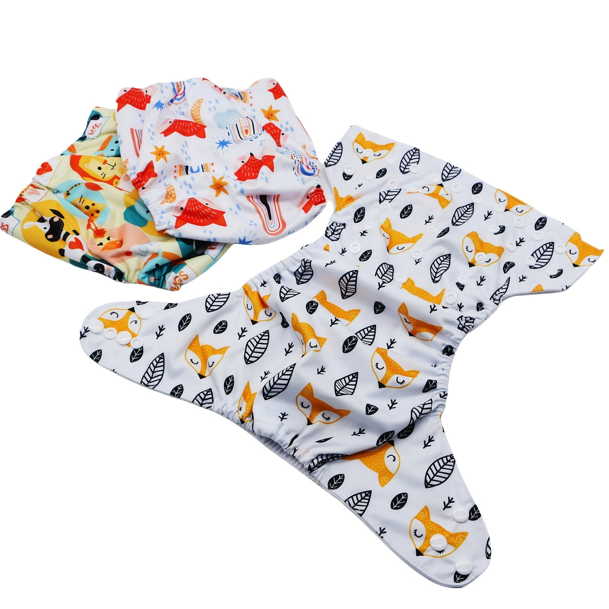 6-Piece Reusable Cloth Diaper Set with Cute Cartoon Animal Designs, Eco-Friendly Washable Baby Cloth Diapers with Inserts, Includes 3 Diapers & 3 Inserts, Adjustable for Babies & Toddlers