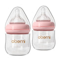Oberni Anti-Colic BPA-Free Glass Baby Bottles, 4oz 120ml Slow Flow Nipple that Mimics Breastfeeding for Easy Breast-to-Bottle Switch, for Infants 0+ Months, Pink & Blue, 2-Pack & 3-Pack