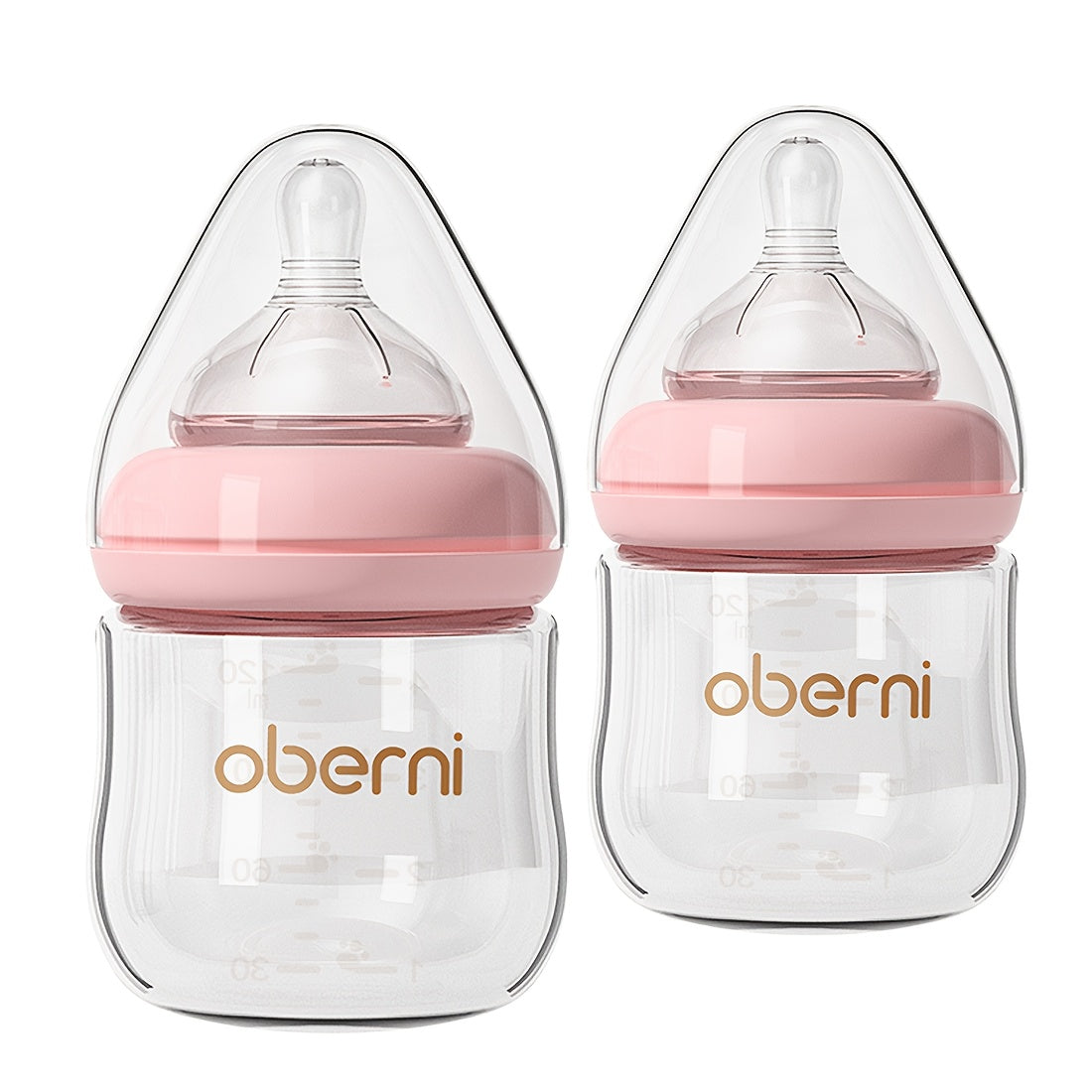 Oberni Anti-Colic BPA-Free Glass Baby Bottles, 4oz 120ml Slow Flow Nipple that Mimics Breastfeeding for Easy Breast-to-Bottle Switch, for Infants 0+ Months, Pink & Blue, 2-Pack & 3-Pack