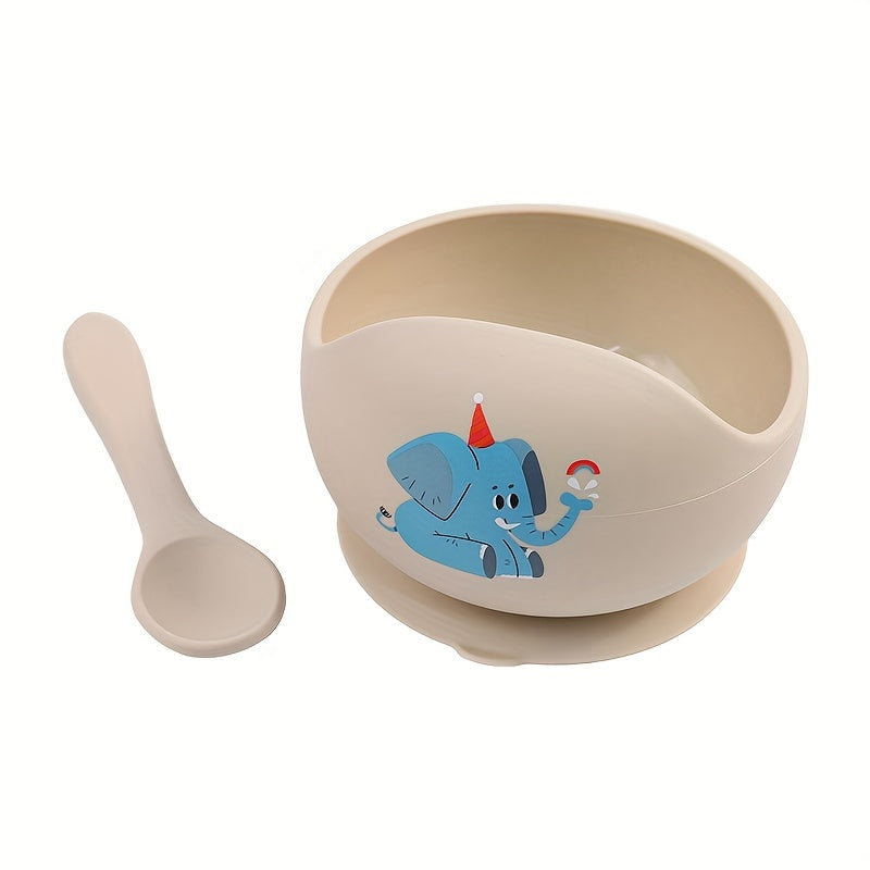 TYRY.HU Baby Suction Bowl with Spoon, 2-Piece First Stage Self-Feeding Set for Baby Led Weaning, Cute Designs Including Rainbow Elephant & Owl