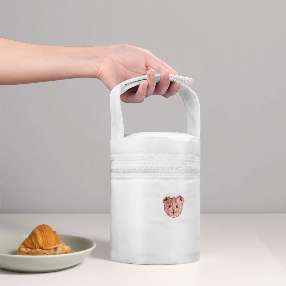 Insulated Thermal Bag for Baby Bottles & Breast Pumps, Polyester Handle Tote with Temperature Retention, Hand Washable, Premium Poly Material for Parents On the Go, White & Black