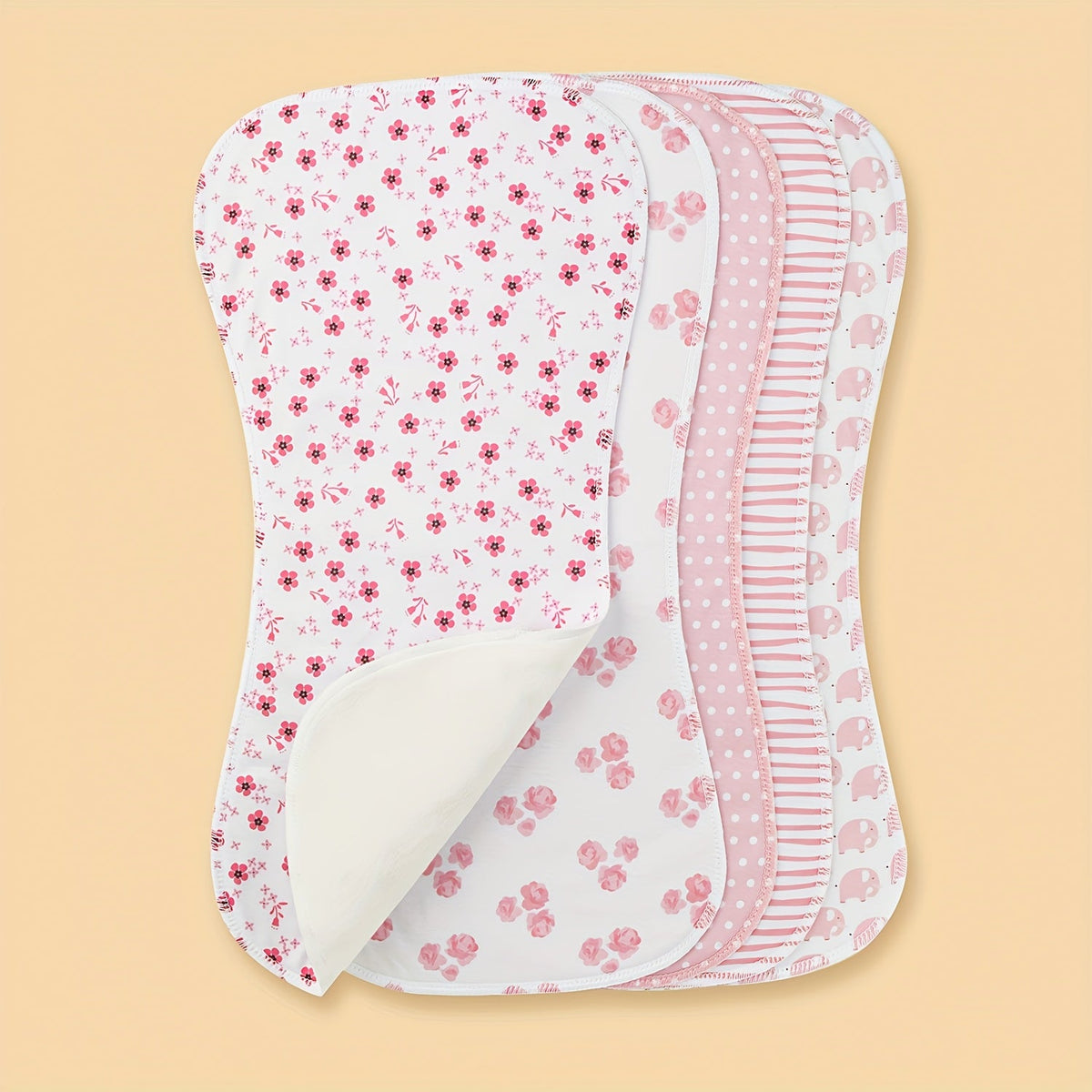 5-Pack Baby Burp Cloths, Large Neutral Newborn Burp Rags & Baby Washcloths for Baby Girls, Soft Absorbent Baby Burp Cloth Set, Gray Star Chain Elephant Pink Polka Dot & Red Heart