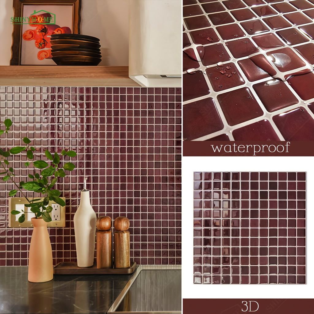 Peel & Stick Waterproof Backsplash Wallpaper – 10 Sheets Self-Adhesive Removable No-Glue Wall Covering for Kitchen & Bathroom in 6 Colors (Polyurethane)