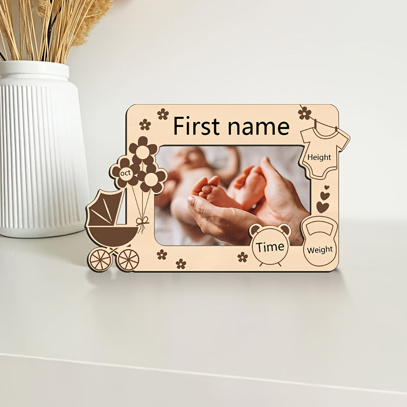 Wooden Baby Commemorative Photo Frame, Birth Stats Recording Frame for Name Height Weight & Date of Birth, Nursery Family Photo Decoration Keepsake Gift, Style A & B