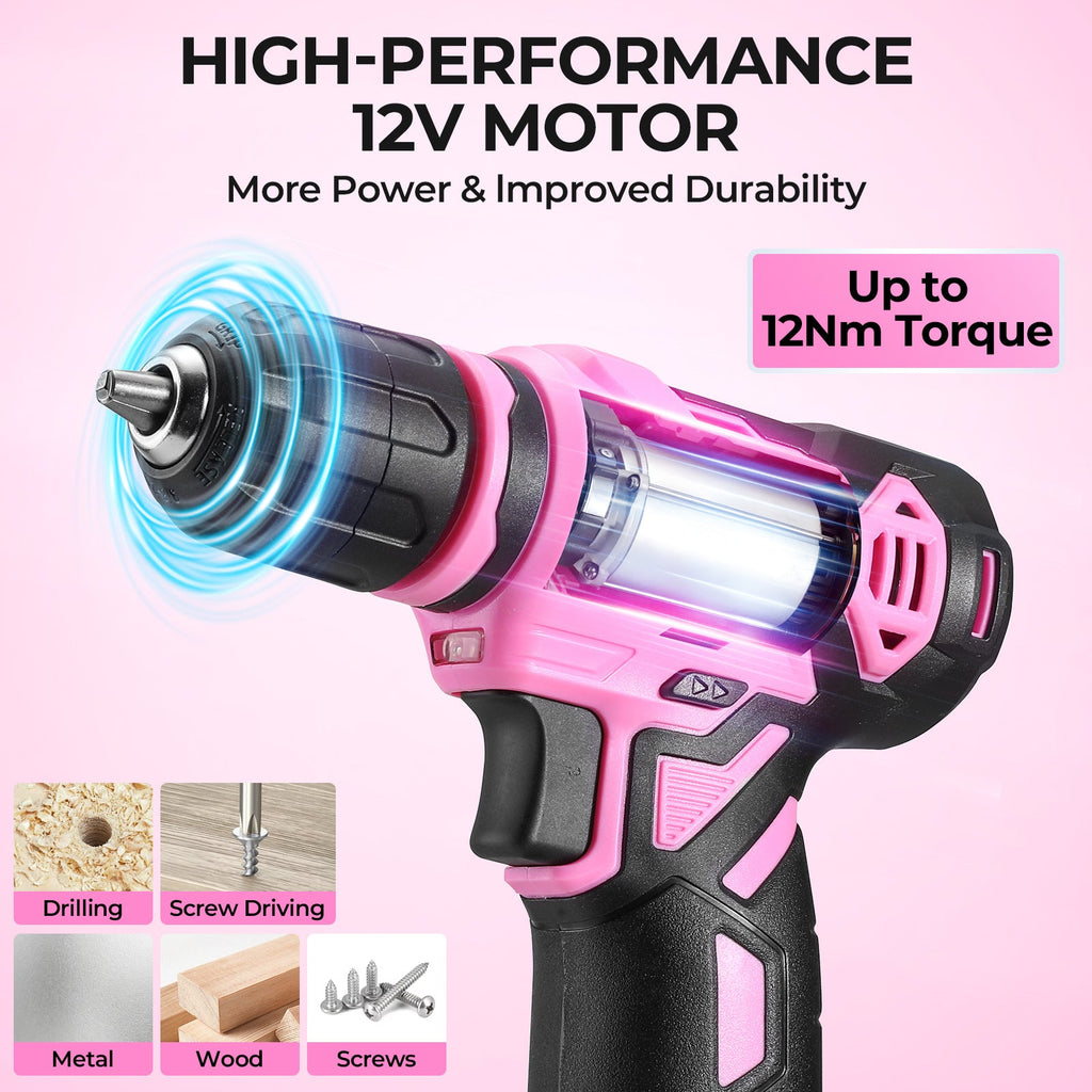 DEKO 151-Piece Tool Set with 12V Cordless Drill – Complete Home Repair Kit with Screwdrivers Hammer Tape Measure & Precision Tools in 5 Colors
