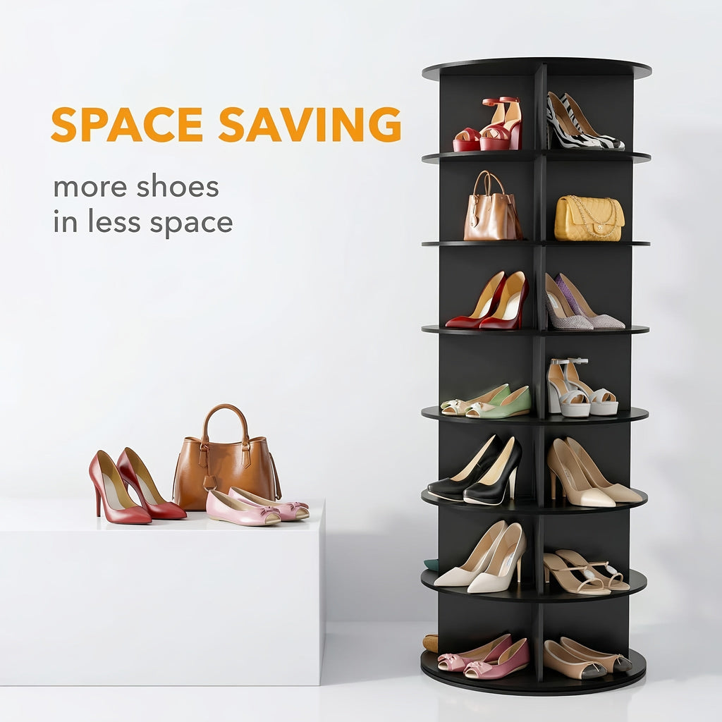7-Tier 360° Rotating Shoe Rack Tower – Vertical Spinning Organizer for Shoes, Bags & Accessories, Space-Saving Storage Cabinet for Closet, Bedroom & Entryway, 63" Tall, Black or Pink – Nova Mart