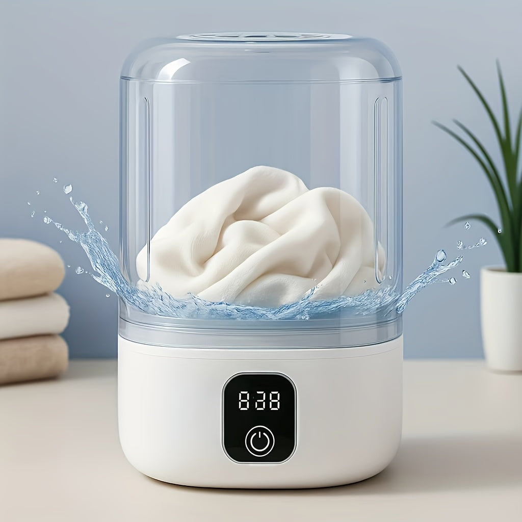 Mini Portable Washing Machine with 4000mAh Battery - USB Rechargeable Travel Laundry Washer for Underwear Bra Socks, LED Display, One-Touch Operation, Space-Saving Design for Dorm RV Camping
