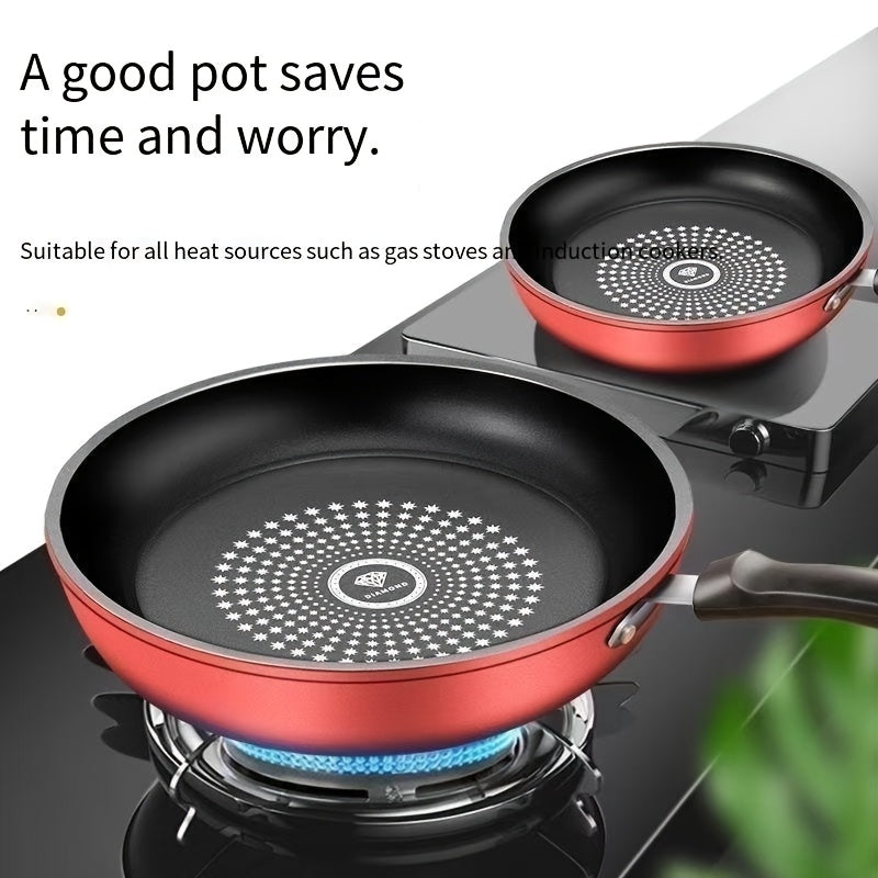 Cast Iron Skillet Nonstick Fry Pan - Induction Compatible, Lightweight & Smokeless - Diamond Pattern - For Gas & Smooth Stovetops - Steak, Pancakes & Breakfast - Red