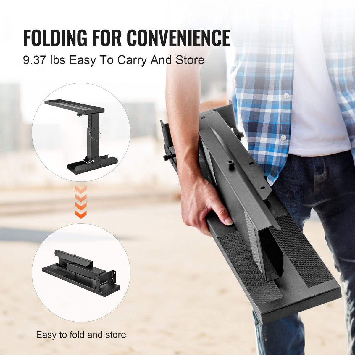 VEVOR Ladder Leveler – 23.4" Support Surface, 11.4–18" Adjustable Height, Folding Stabilizer for Stairs & Uneven Terrain, Carbon Steel, Non-Slip Rubber Feet, Fits Fiberglass, Aluminum & Telescopic Ladders, Black – Nova Mart