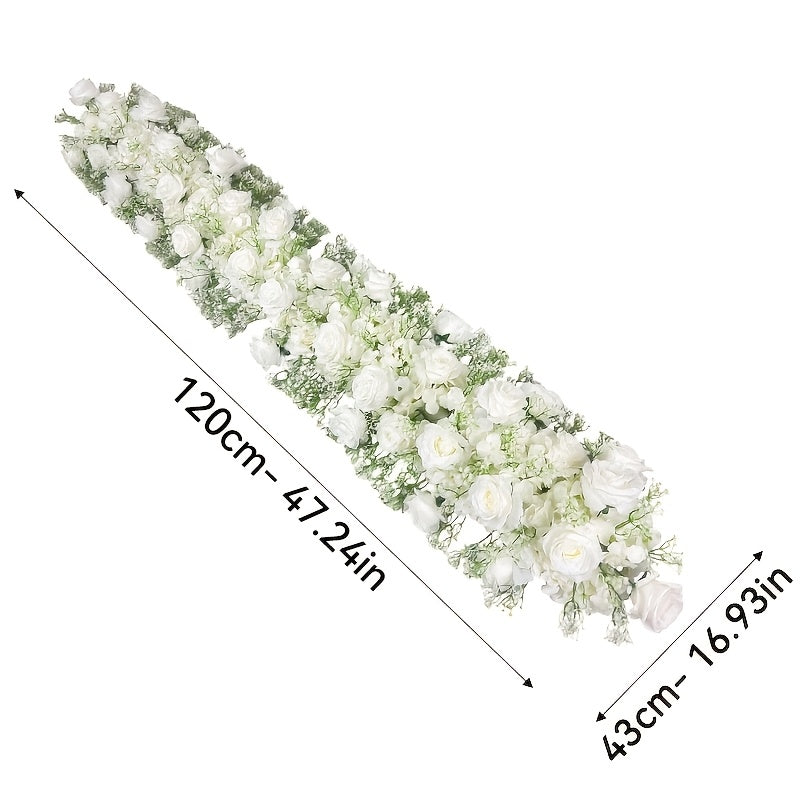 Artificial Flower Arrangement – Silk Roses Hydrangeas & Baby's Breath for Wedding Waterfall Table Hanging Flower Strip Window Display & Event Decor in White