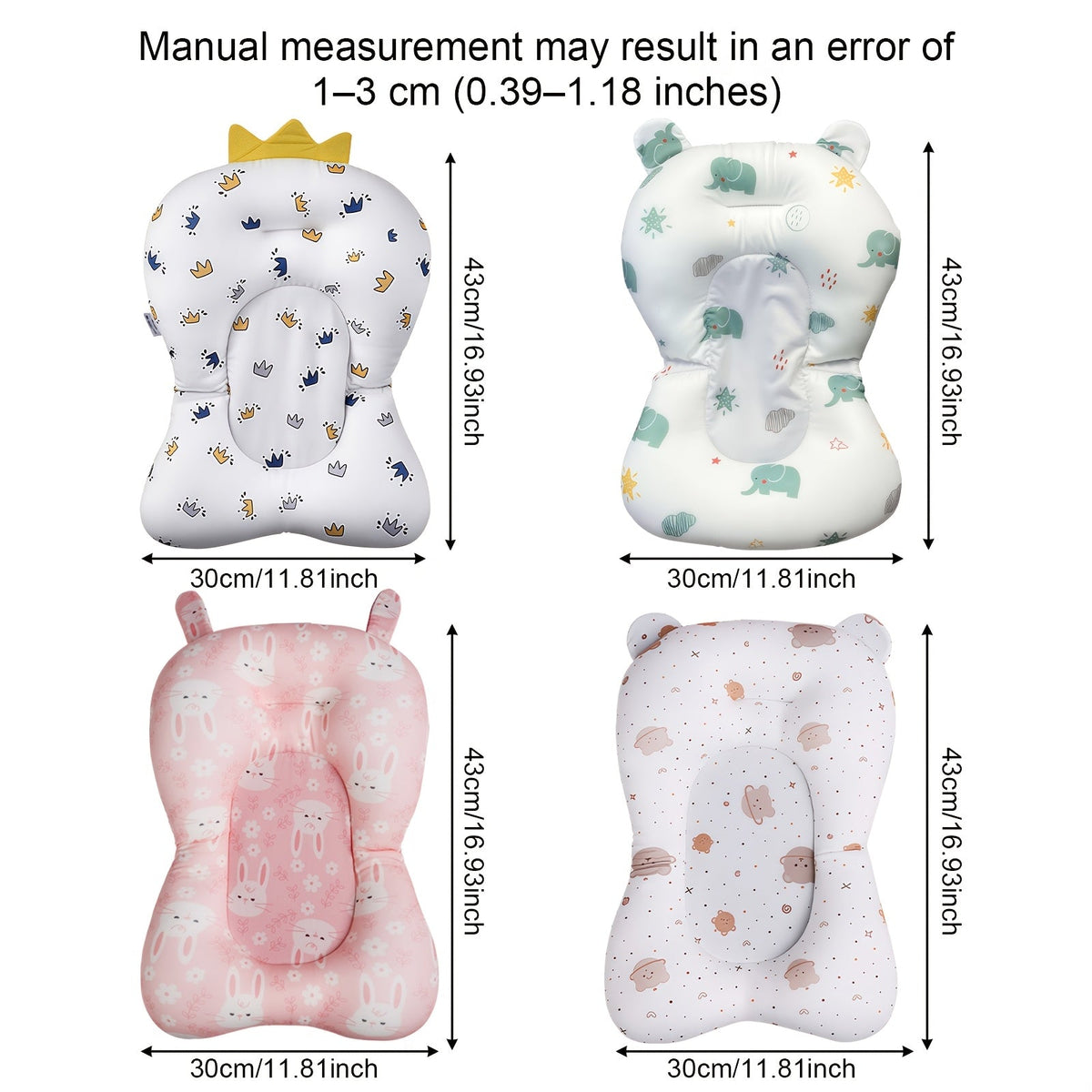 Baby Bath Support Mat Cushion for Newborns, Non-Slip 3-Point Adjustable Infant Shower Net Seat with Cute Cartoon Prints, Safe Bathing Aid for Boys & Girls (Tub Not Included)