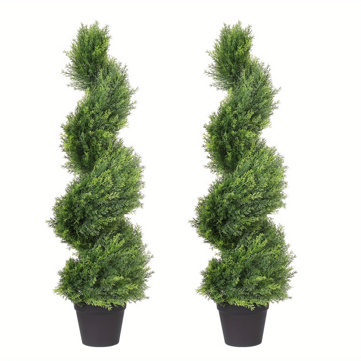 Artificial Spiral Topiary Trees 2pcs 3FT or 4FT, Faux Boxwood Cedar Outdoor Fake Plants All-Year Green for Porch Entryway Patio Garden Indoor Decor, Light Green Dark Green Milan Leaf