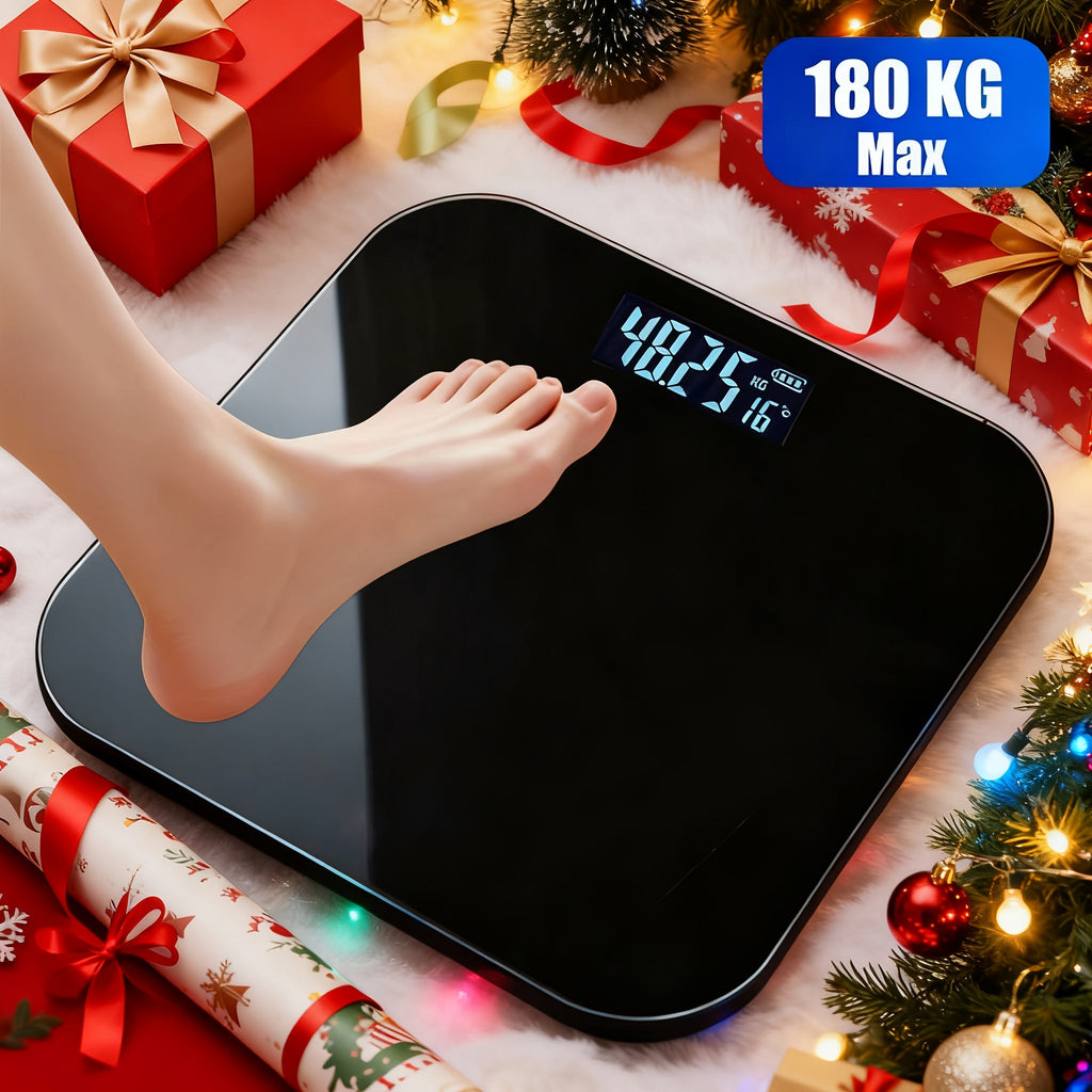 High Precision Digital Bathroom Scale LED Display Temperature KG Pounds Switch Tempered Glass Wide Platform for Home Gym Dorm Black White 260mm 280mm