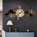 3D Metal Wall Clock Silent No-Ticking – Large 34"x17" Decorative Modern Wall Art Clock for Living Room Bedroom in Brown