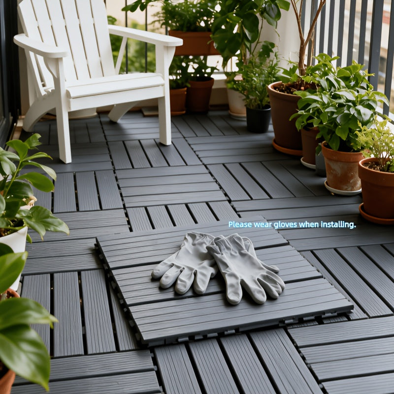 Interlocking Plastic Floor Tiles 44-Piece 12-Inch – Waterproof All-Weather PP Deck Tiles for Patio Balcony Pool Side Backyard Indoor Outdoor in Gray & Red