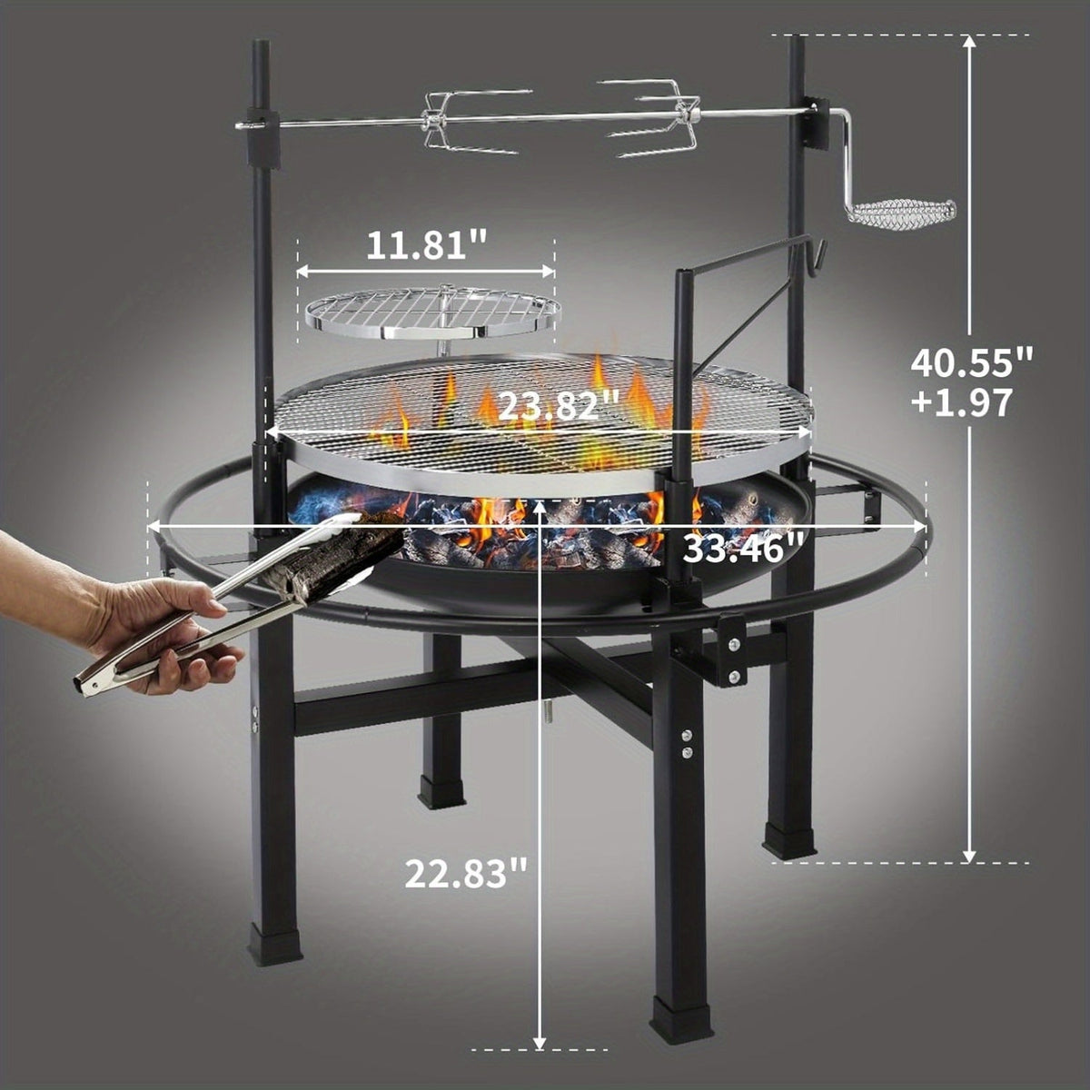 33-Inch Outdoor Wood Burning Fire Pit with 2 Grills, Swivel Cooking Grate & Removable Grill, for Backyard, Patio, Picnic & BBQ