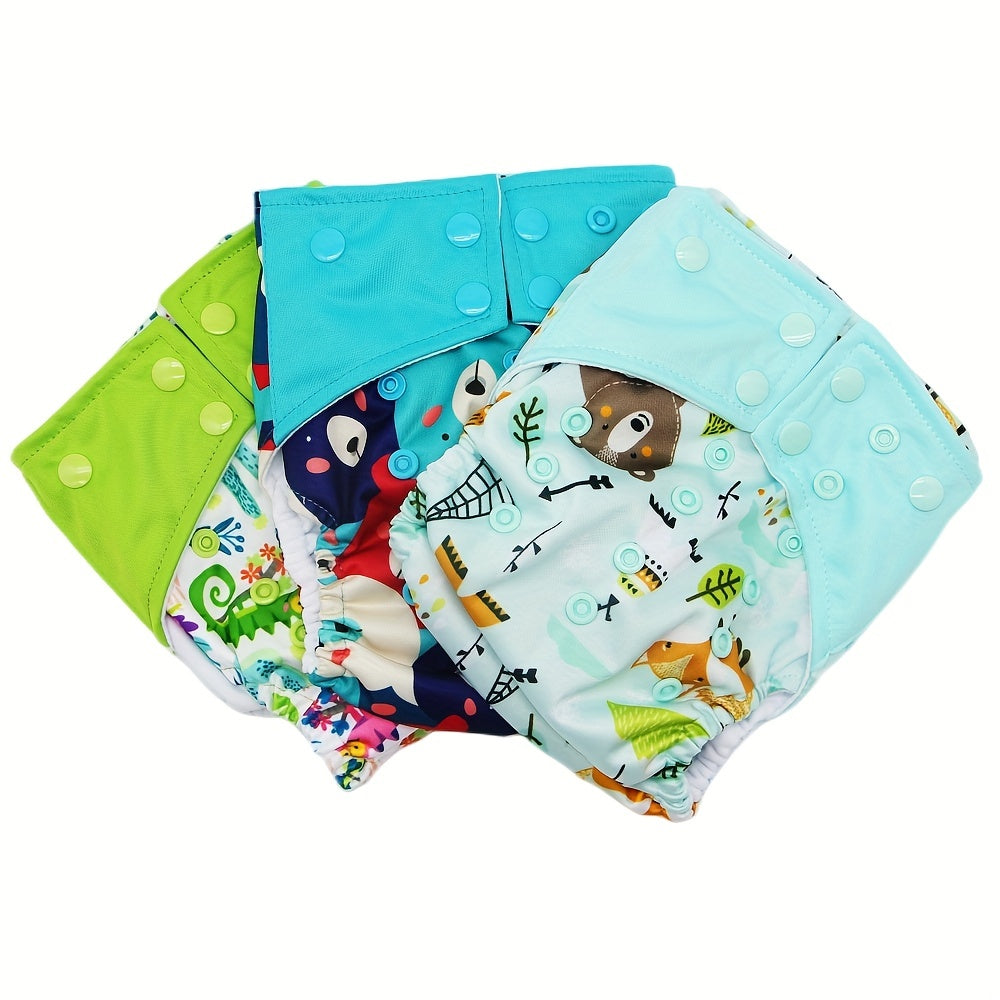 Reusable Cloth Diaper Set of 3 for Baby 0-2 Years, Washable Adjustable One-Size Pocket Diapers Fits 6.6-33 lbs, Cute Print Unisex Cloth Nappies for Boys & Girls