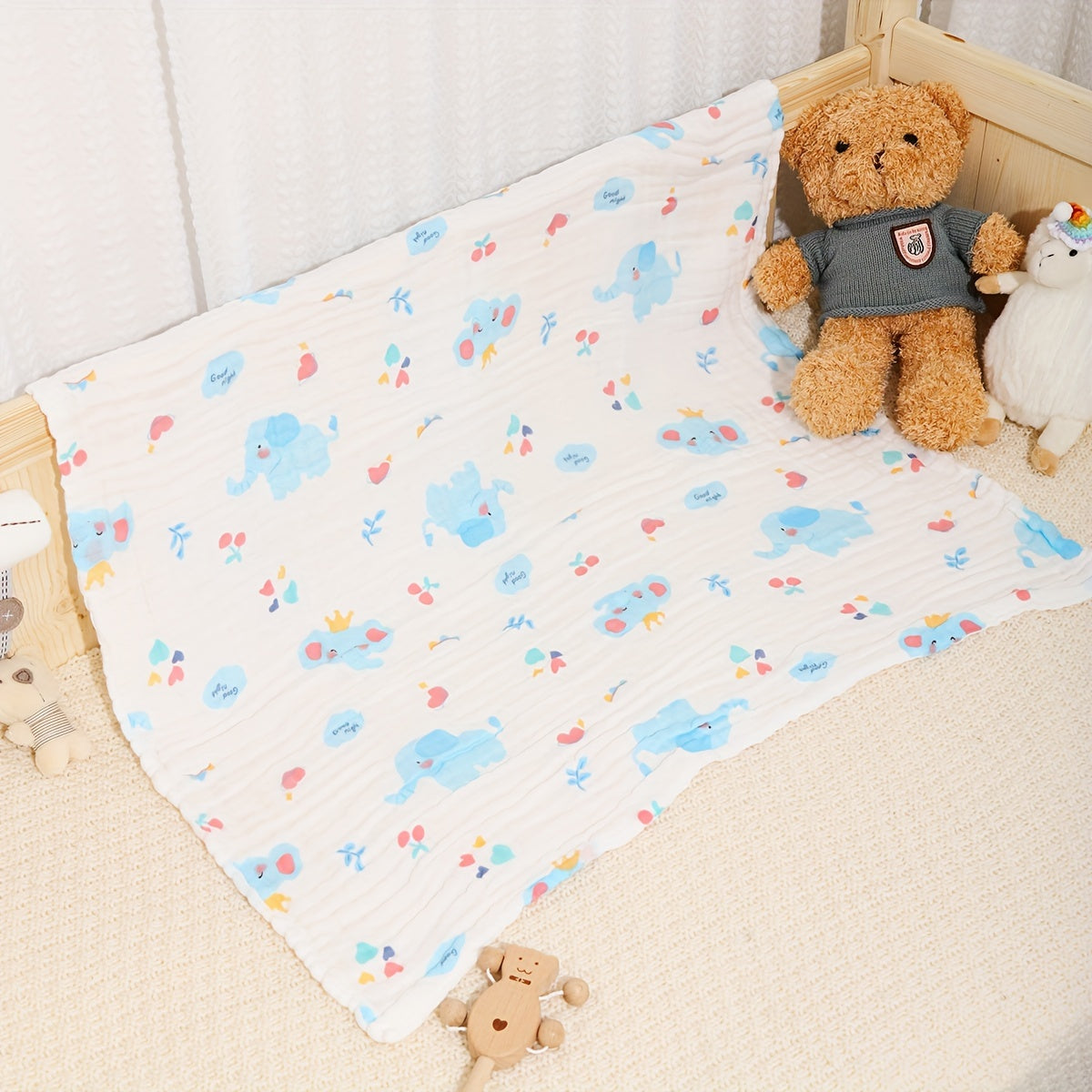 Baby Bath Towel Wrap for Newborns, Soft Absorbent 4-Layer Muslin Gauze Cotton Hooded Bath Towel Blanket for Infants & Toddlers, Cute Print Baby Shower Gift for Boys & Girls