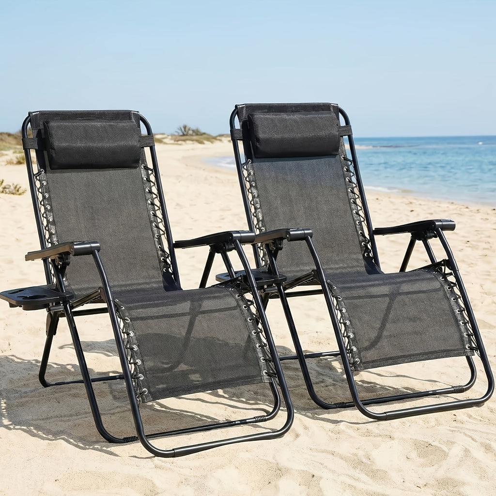 Set of 2 Zero Gravity Chairs 330 Lbs Capacity Foldable Patio Lounger with Adjustable Recline Locking System & Removable Cup Holder for Lawn Poolside Beach & Travel – Grey Black Khaki Blue