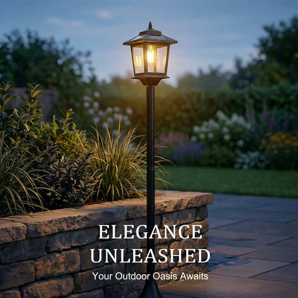 2-Pack 63" Solar Lamp Post Lights - IP44 Waterproof, 1800LM, Warm White, Replaceable Bulb - Garden, Patio, Pathway & Driveway - Halloween & Christmas Outdoor Decorative Pole Lights
