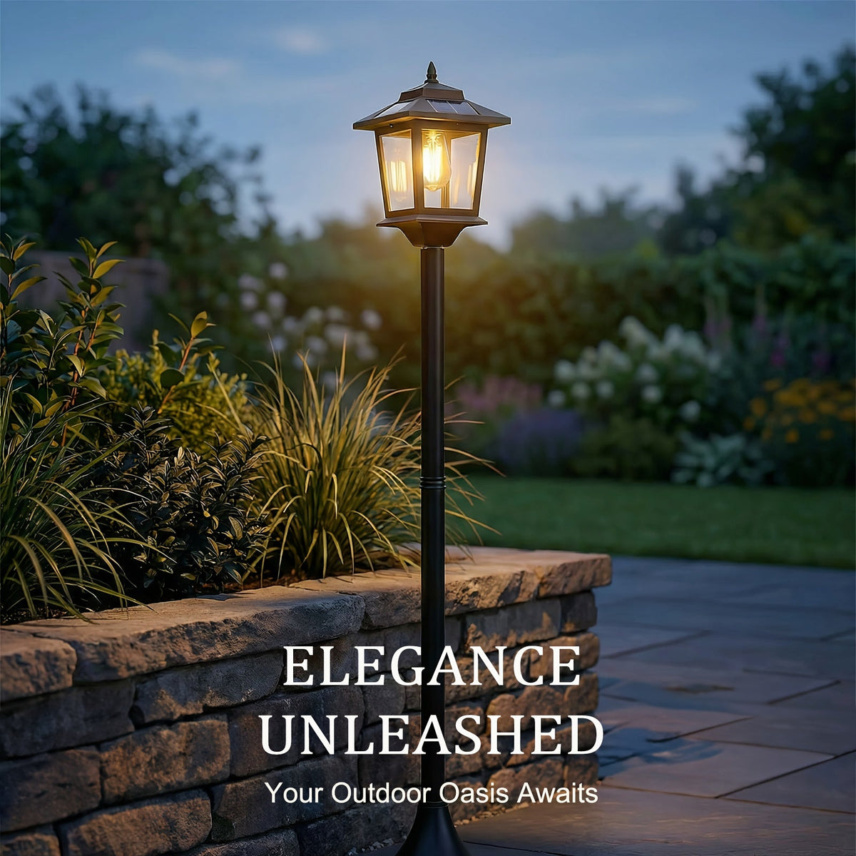 2-Pack 63" Solar Lamp Post Lights - IP44 Waterproof, 1800LM, Warm White, Replaceable Bulb - Garden, Patio, Pathway & Driveway - Halloween & Christmas Outdoor Decorative Pole Lights