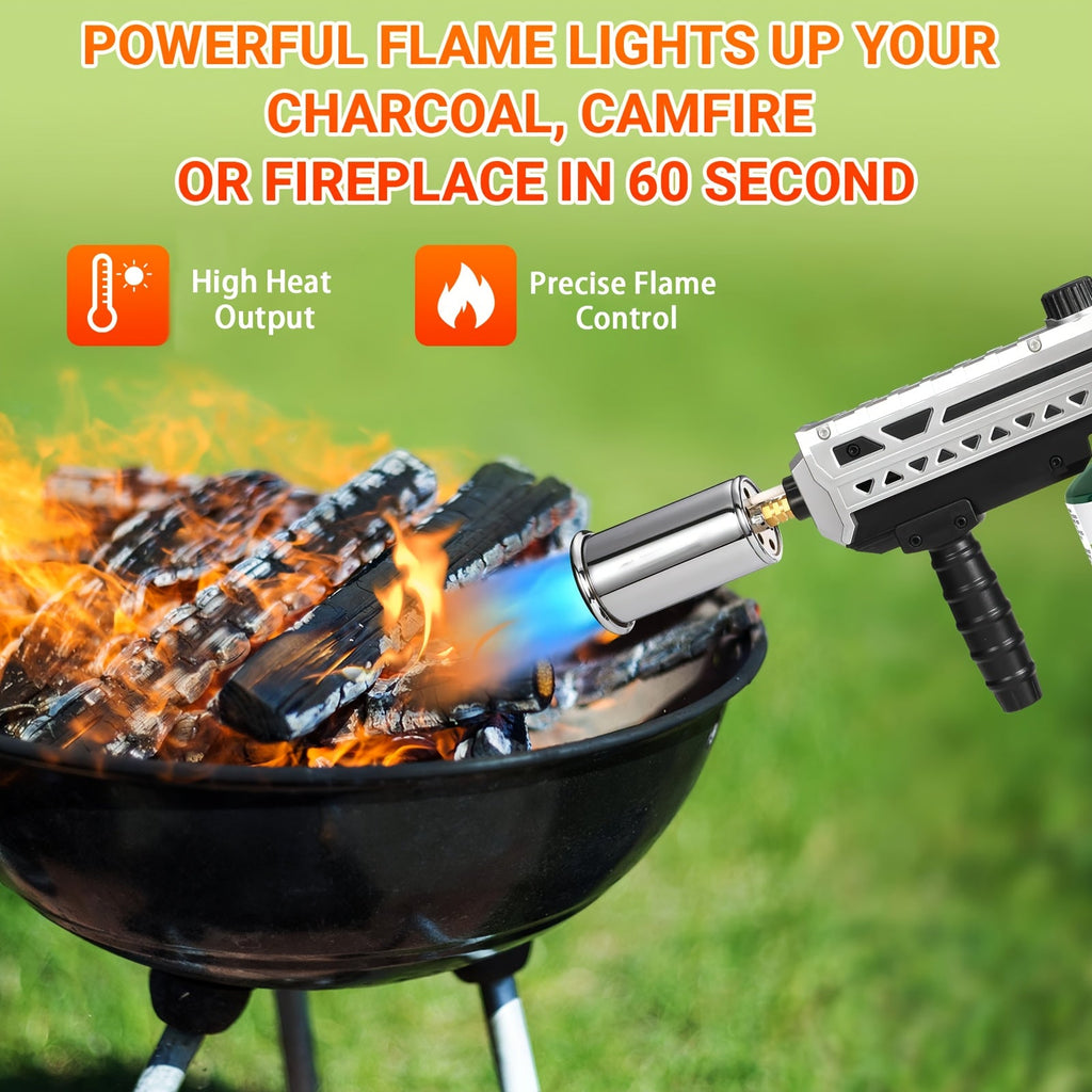 Propane Grill Torch – 24-Inch Adjustable Flame Sous Vide Torch & Charcoal Lighter for BBQ Campfire Searing Steak & Weed Control in Silver/Black & Premium Silver (Tank Not Included)