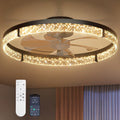 24" Ceiling Fan with Light & Remote – Low Profile Flush Mount 3CCT Dimmable LED 6-Speed Quiet Reversible Motor Modern Fandelier for Bedroom Kitchen Living Room in Black & White
