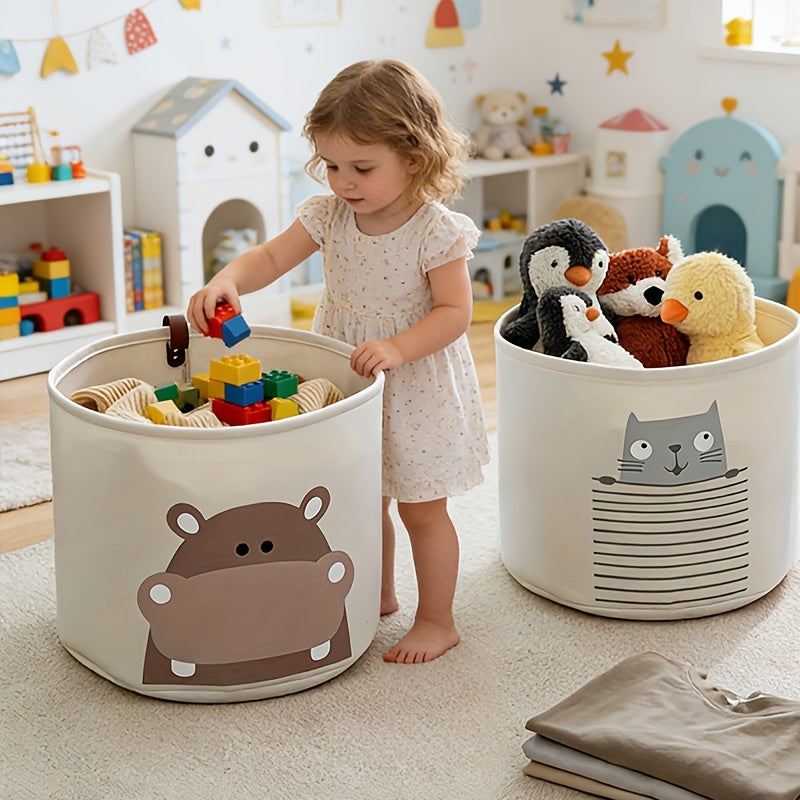 Set of 2 Foldable Cartoon Storage Baskets for Kids Room, Large Capacity Storage Bins for Clothes Toys & Nursery Organization, Cute Animal Design Children's Room Organizer