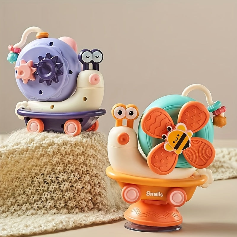 Suction Cup Snail Pinwheel Windmill Baby Sensory Toy, Rotating Spinning High Chair Bath & Push Car Toy for Infants & Toddlers, Travel Sensory Gift, Orange & Purple