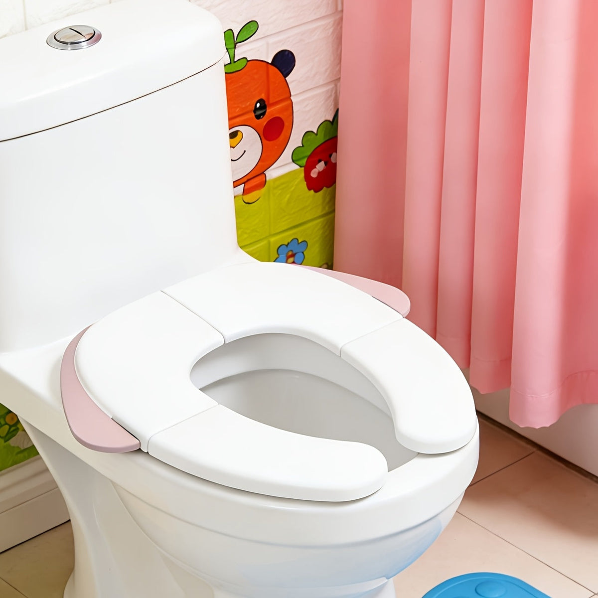 Foldable Portable Kids Toilet Seat Cushion, Puppy Pattern Collapsible Training Seat with Non-Slip Pad & Travel Bag, Splash-Proof Easy to Clean, Fits Most Toilets for Boys & Girls, Gray Blue & Pink