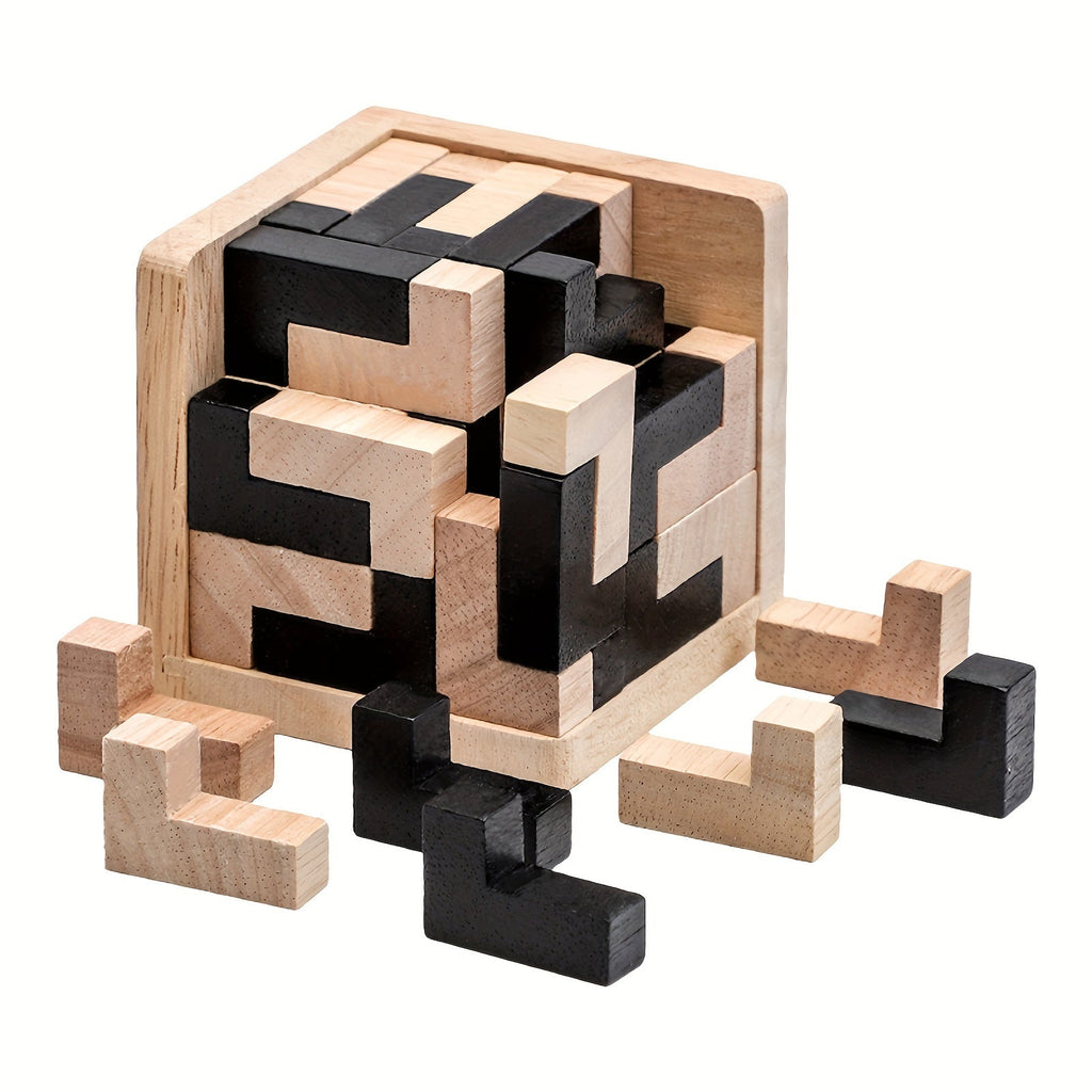 YIDIEMO 54-Piece Wooden Brain Teaser Puzzle Cube, L-Shaped Jigsaw Logic Puzzle for Kids, Early Intelligence Development Educational Toy, Fun Birthday & Holiday Gift